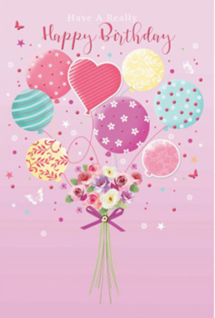 A heartwarming birthday illustration unfolds like a daydream above the Barbican's tranquil walkways, where balloons and flowers come together in a light, floating symphony. The background is a soft, powdery pink that instantly feels gentle and inviting, reminiscent of early evening skies over the estate's terraces. Rising from the base of the image is a small, hand-tied bouquet of fresh blooms-petite roses and daisy-like flowers in tones of cream, blush, and pale mauve. Their petals look plush and velvety, each bloom shaded as if kissed by soft morning light, creating depth and a sense of natural movement. From this bouquet, slender stems and imaginary strings extend upward, carrying an airy cluster of pastel balloons. The balloons are painted in delicate hues of pink, sea green, and sunshine yellow, with patterns that dance across their rounded shapes: swirling ribbons, playful stripes, and cheerful polka dots that recall happy childhood birthdays. A heart-shaped balloon nestles among them, quietly anchoring the scene with a feeling of affection and care. Light glints off the glossy surfaces of the balloons and catches the subtle sheen of a sparkling purple bow tied around the bouquet's stems, suggesting both celebration and careful craftsmanship. Tiny stars and flitting butterflies add touches of fantasy, as though the arrangement has been lifted into a moment outside of time. The whole design feels like a lovingly imagined birthday greeting from a Barbican florist-gentle yet joyful, perfect for sending warm wishes that feel as special and considered as a hand-delivered bouquet on a milestone day.